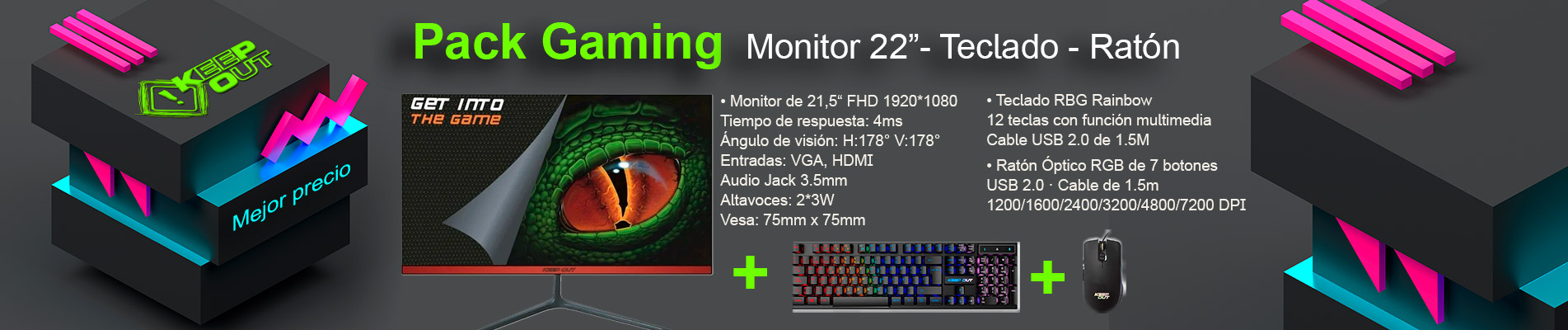 KeepOut Kit monitor,teclado y mouse